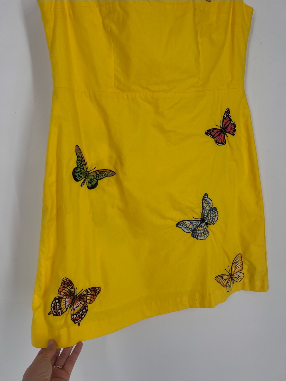 Fanm Mon Yellow Colorful Butterfly Embroidered Scoop Neck Mini Dress M - Picture 2 of 8